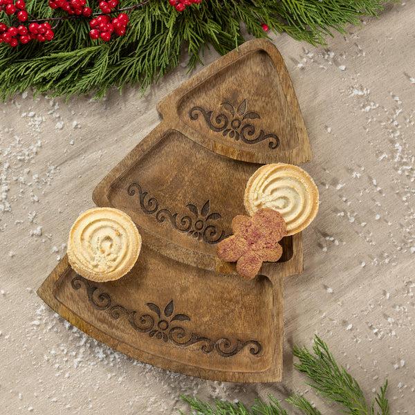 plow & hearth Woodland Storybook Serveware Wood Tree Divided Server 12"
