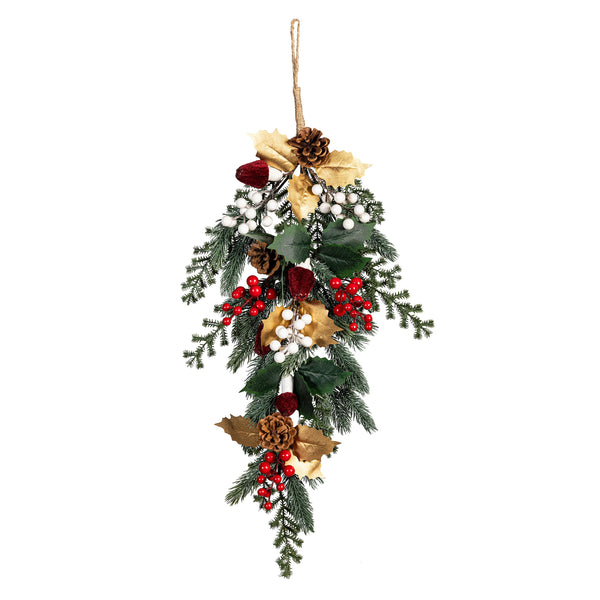 plow & hearth Woodland Storybook Swag Artificial Pine Cone and Berry 28”H