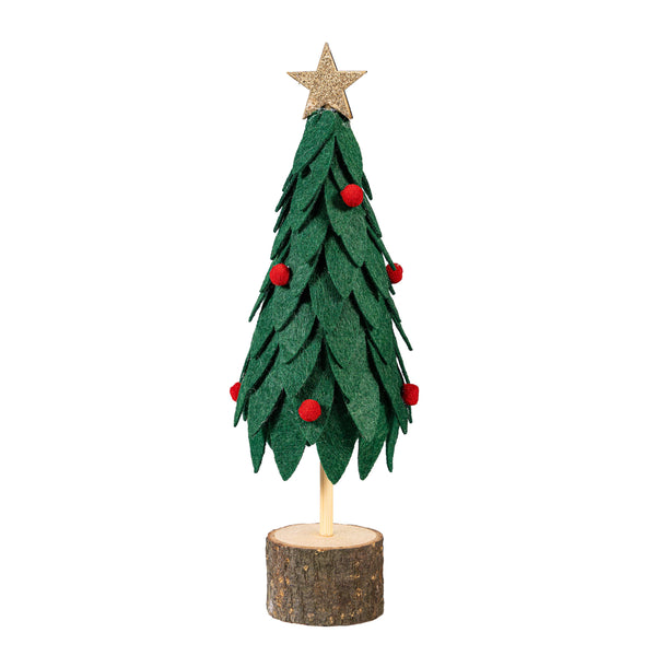 Plow & Hearth Woodland Storybook Table Décor Fabric And Wood Christmas Tree 8.75"H