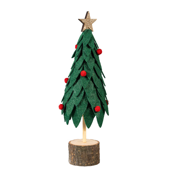 Plow & Hearth Woodland Storybook Table Décor Fabric And Wood Christmas Tree 8.75"H