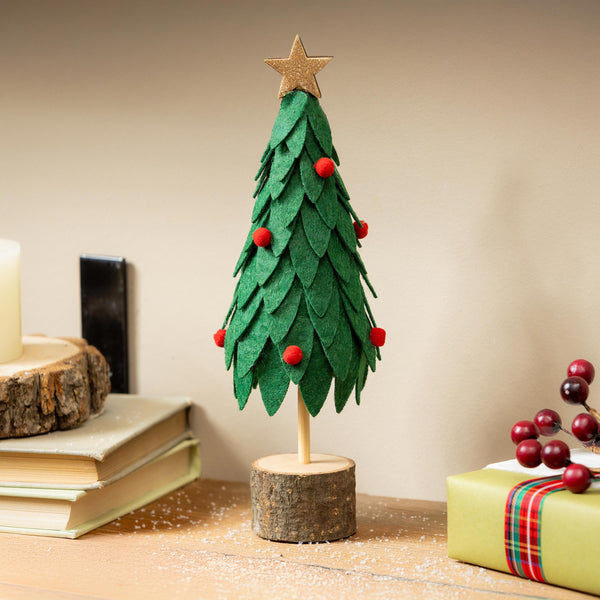 plow & hearth Woodland Storybook Table Décor Fabric and Wood Christmas Tree 8.75"H