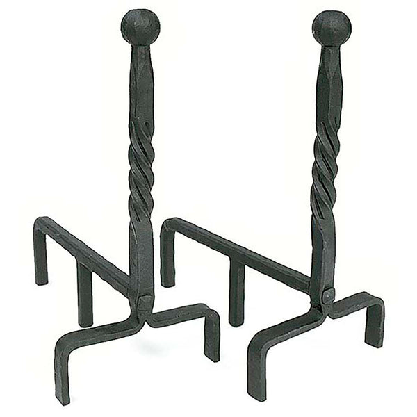 plow & hearth Wrought Iron Andirons Set with Ball Finial and Black Finish