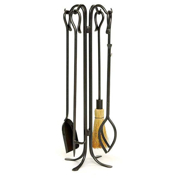 plow & hearth Wrought Iron Hearth Hooks 5-Piece Fireplace Tool Set In Powder-Coated Finish