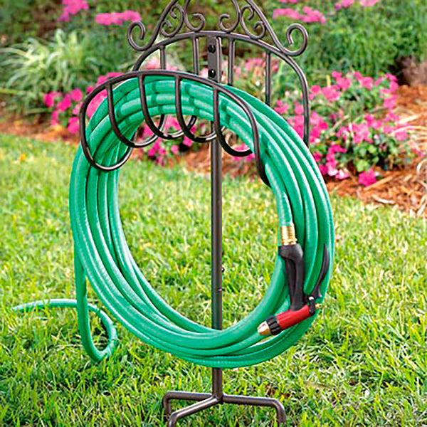 Plow & Hearth Wrought Iron Hose Holder With Ground Stake Gunmetal
