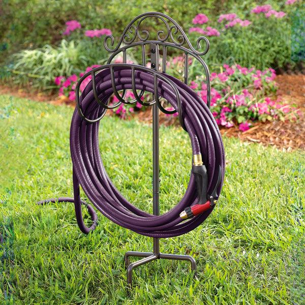 plow & hearth Wrought Iron Hose Holder with Ground Stake Gunmetal