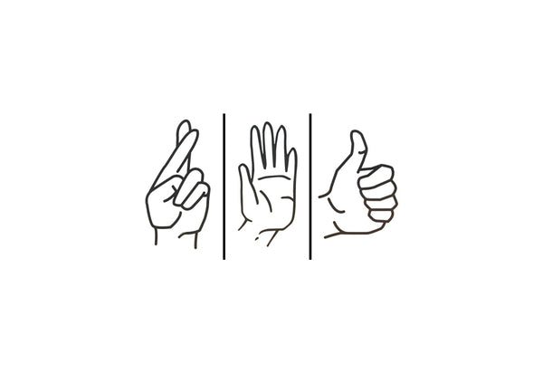 plty Postcards - Finger Crossed High Five and Thumbs Up