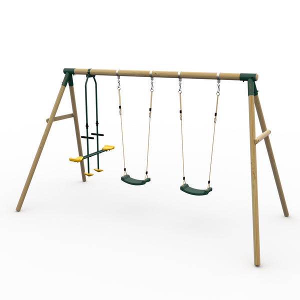 Plum Colobus Wooden Triple Swing Set with Glider