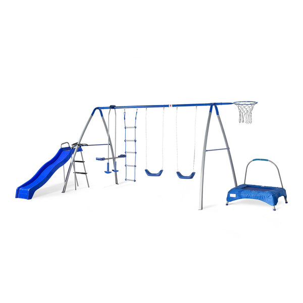 Plum Multiplay Climb Bounce And Slide Metal Swing Set