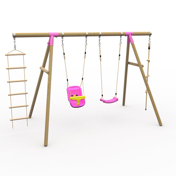 Plum® Gibbon™ Wooden Swing Set - Single Swing Baby Seat Rope & Ladder
