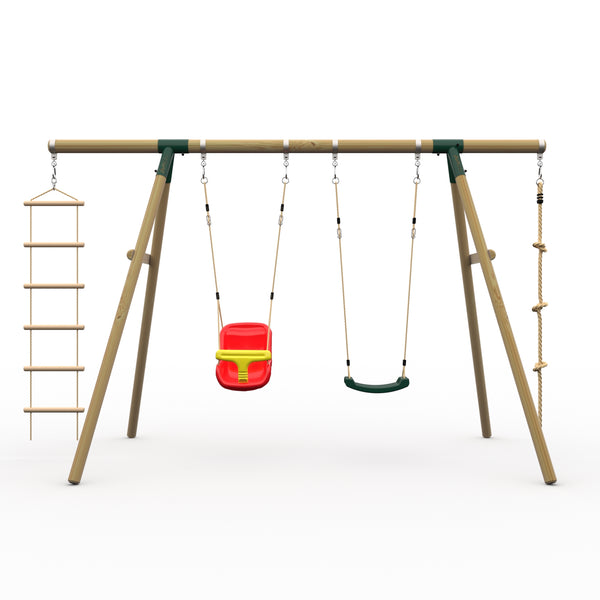 Plum® Gibbon™ Wooden Swing Set - Single Swing Baby Seat Rope & Ladder