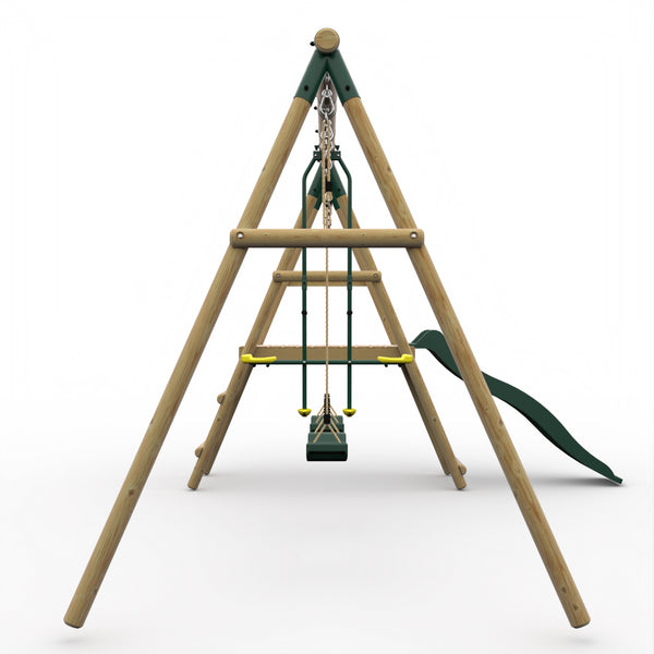 Plum® Lesula Wooden Swing Set - Double Swing Glider Deck & Slide
