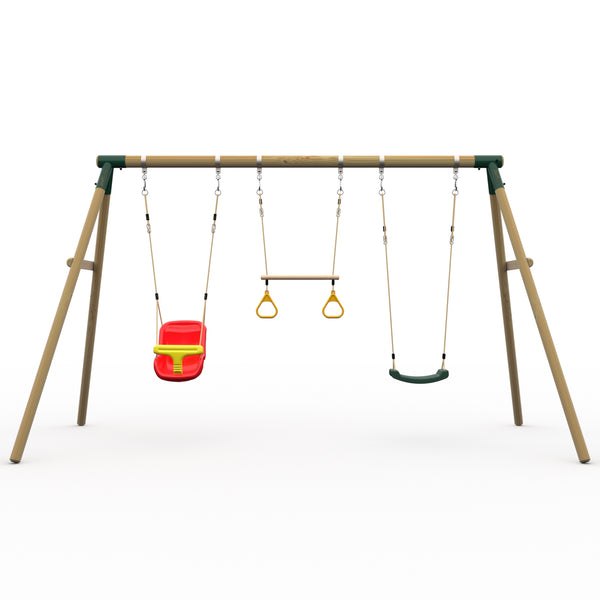 Plum® Mangabey Wooden Swing Set - Single Swing Baby Seat & Trapeze