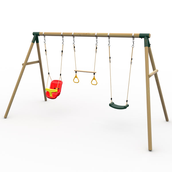 Plum® Mangabey Wooden Swing Set - Single Swing Baby Seat & Trapeze