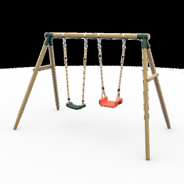 Plum® Marmoset™ Wooden Swing Set - Single Swing & 3 In 1 Baby Seat - Green