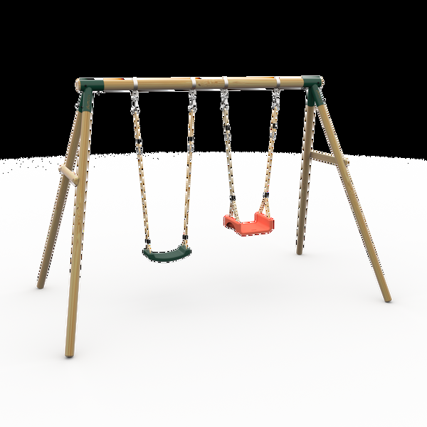 Plum® Marmoset™ Wooden Swing Set - Single Swing & 3 In 1 Baby Seat - Green