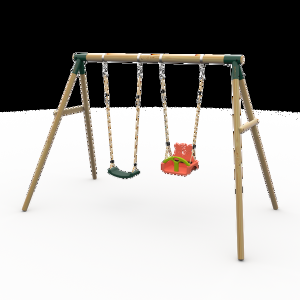Plum® Marmoset™ Wooden Swing Set - Single Swing & 3 in 1 Baby Seat - Green
