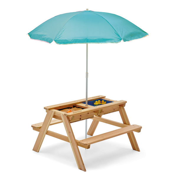 Plum® Surfside Wooden Sand & Water Picnic Table with Parasol - Natural