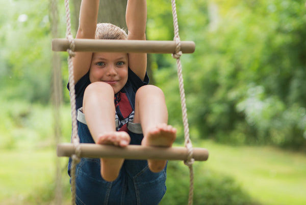 Plum® Triple Wooden Swing Set With Glider + Rope Ladder -Orang-Utan™