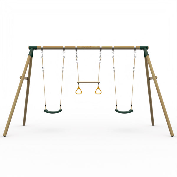Plum Triple Wooden Swing Set With Trapeze - Mangabey