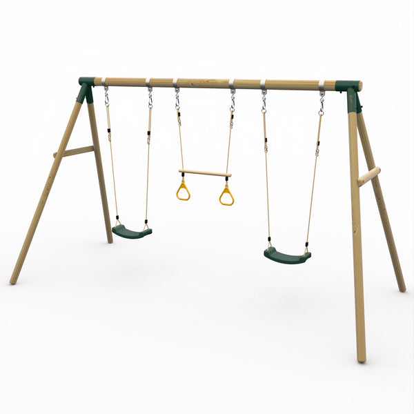 Plum Triple Wooden Swing Set with Trapeze - Mangabey