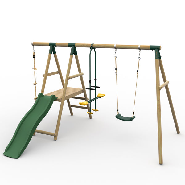 Plum Wooden Double Swing with Glider and Slide - Meerkat