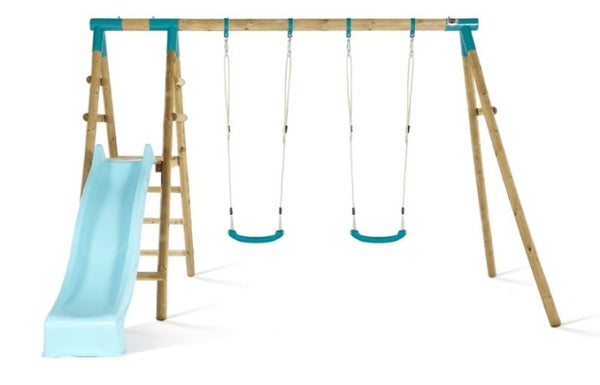 Roloway Wooden Double Swing Set With Slide