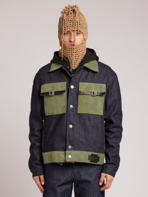 plùs que ma vìe DERMATEX DENIM JACKET BLUE DENIM AND GREEN