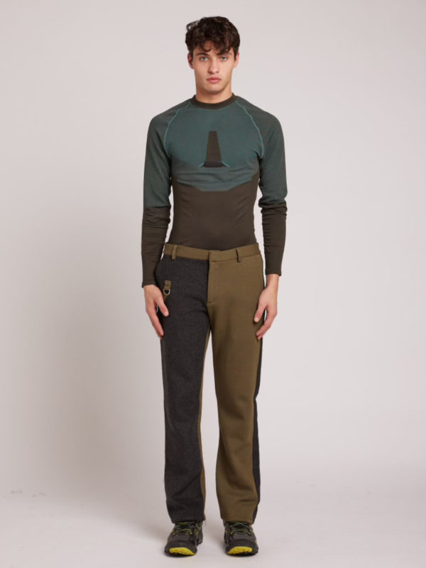 plùs que ma vìe DOUBLE FACE TROUSERS BLACK AND DARK GREEN