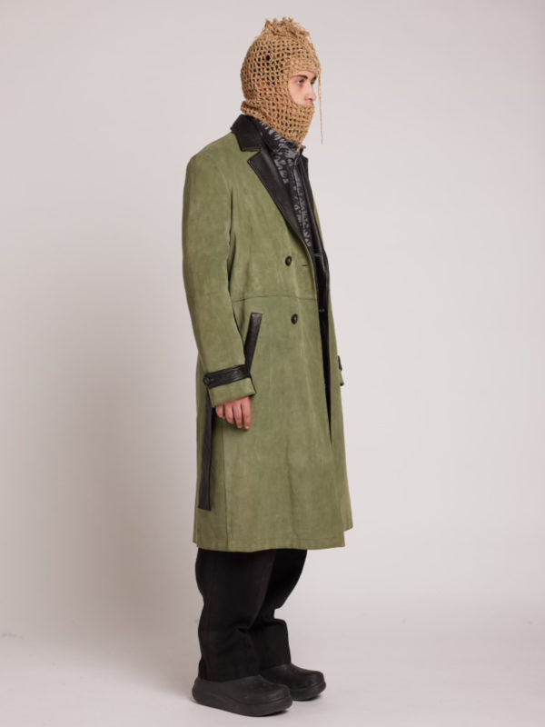 Plùs Que Ma Vìe GREEN LEATHER TRENCHCOAT GREEN AND BLACK
