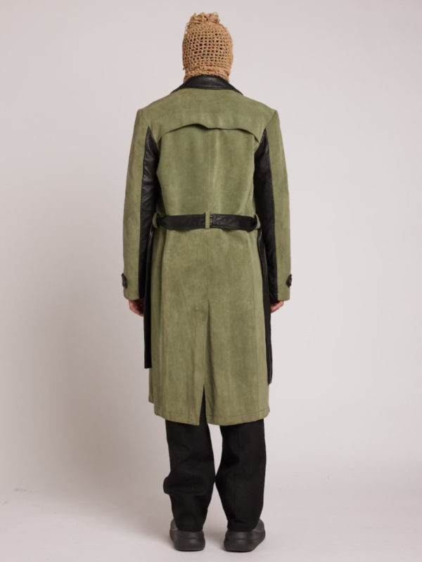 Plùs Que Ma Vìe GREEN LEATHER TRENCHCOAT GREEN AND BLACK