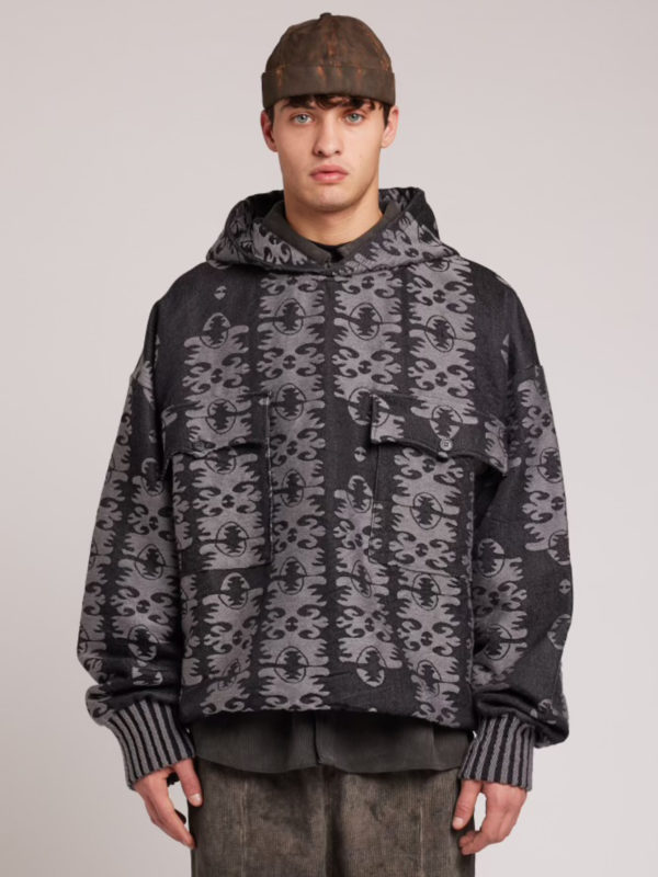 plùs que ma vìe 3D JACQUARD HOODIE BLACK AND GREY