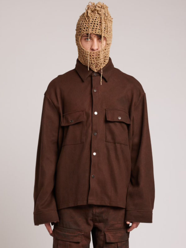 plùs que ma vìe DERMATEX WOOLEN SHIRT DARK BROWN