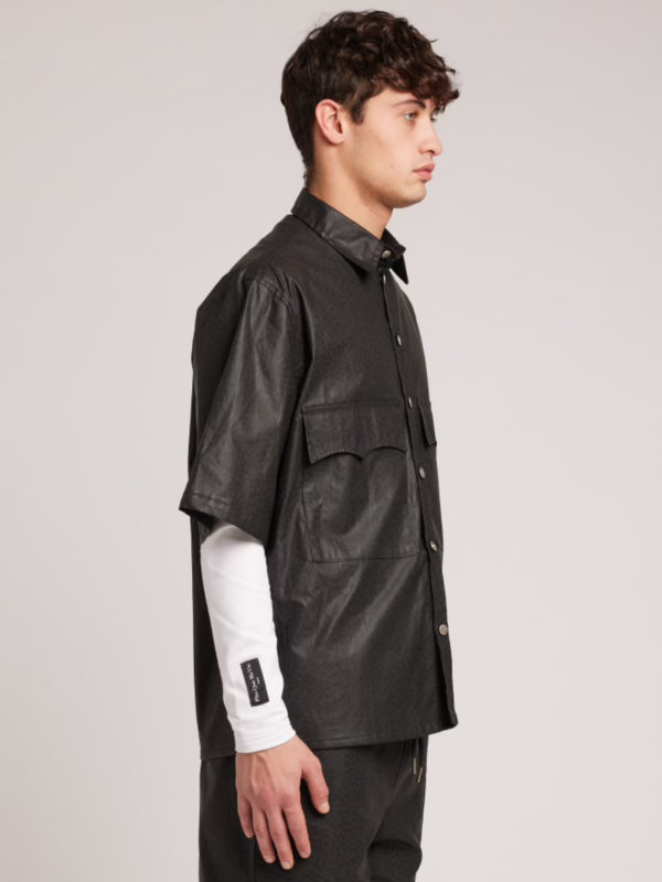Plùs Que Ma Vìe LASERED LEATHER SHIRT BLACK