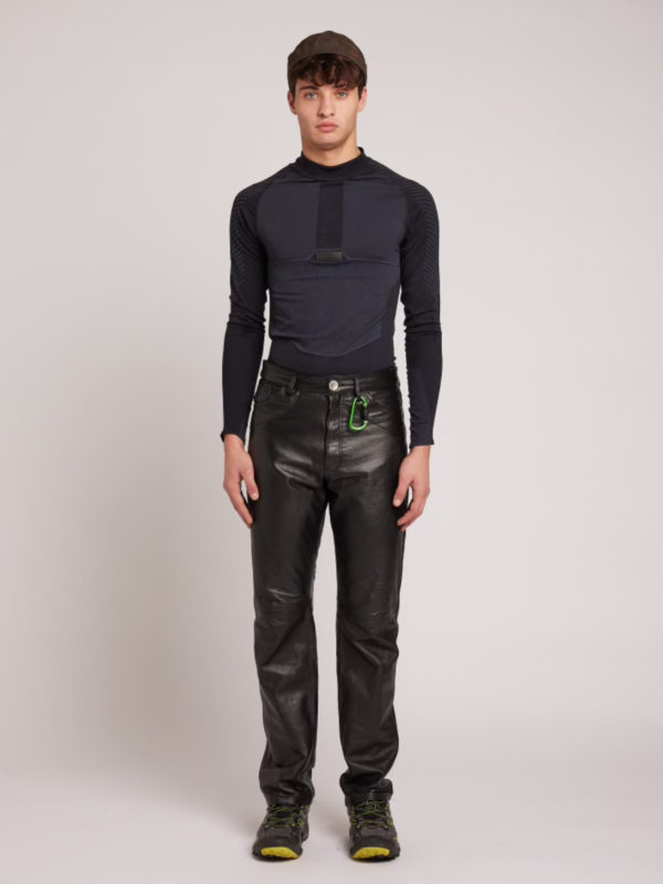 plùs que ma vìe LEATHER BLACK TROUSERS BLACK