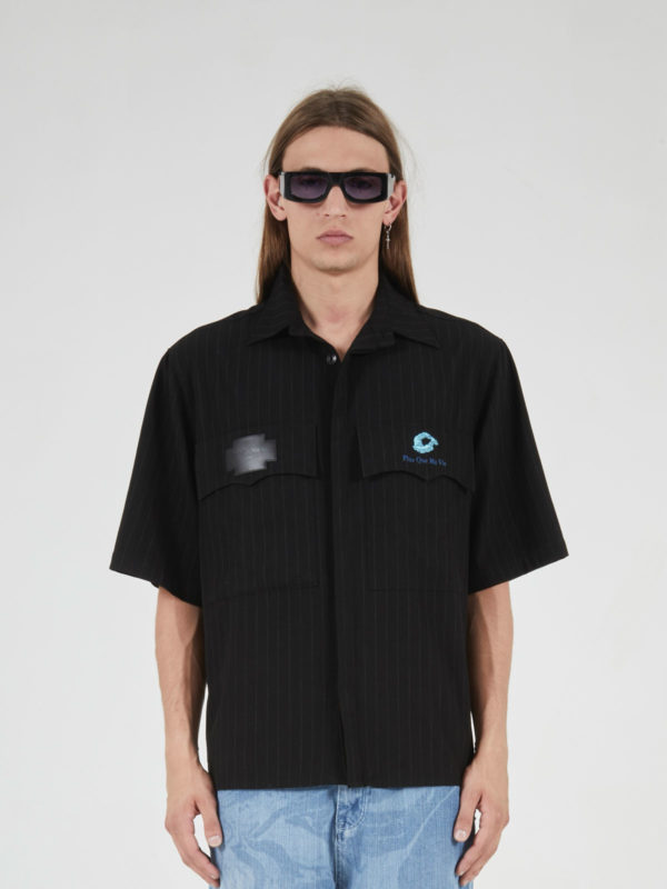 plùs que ma vìe SS25 STRIPED SHIRT BLACK