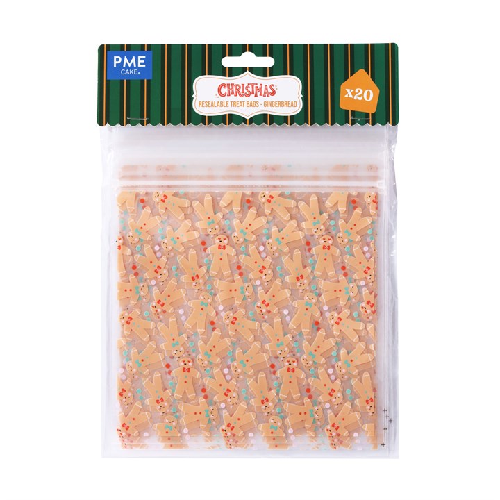 pme 20 Christmas Plastic Resealable Treat Bags - Gingerbread