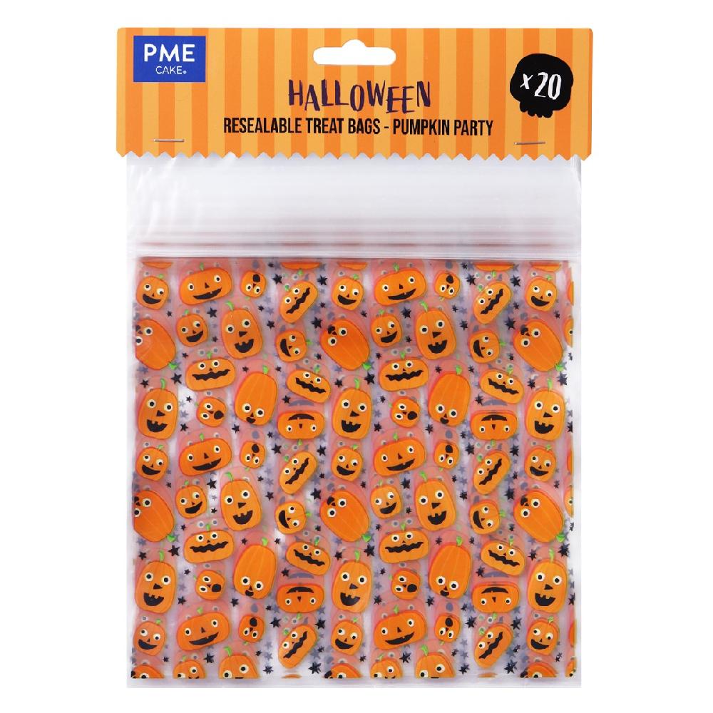 Pme 20 Halloween Resealable Plastic Treat Bags - Pumpkin Party