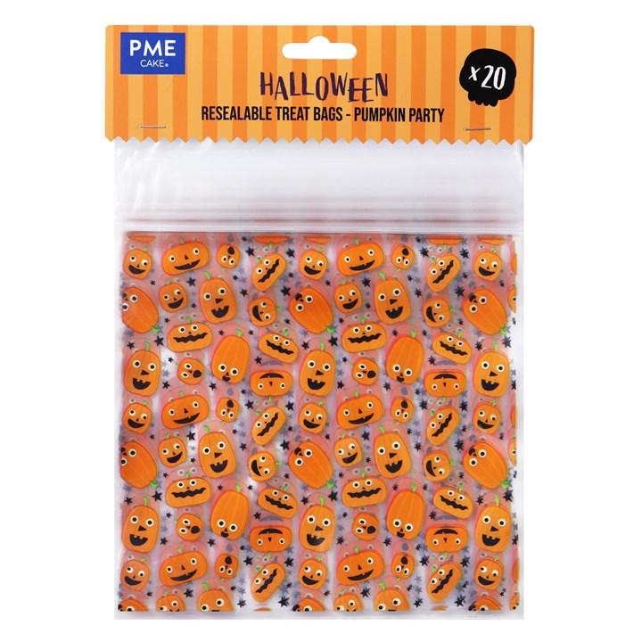 pme 20 Halloween Resealable Plastic Treat Bags - Pumpkin Party