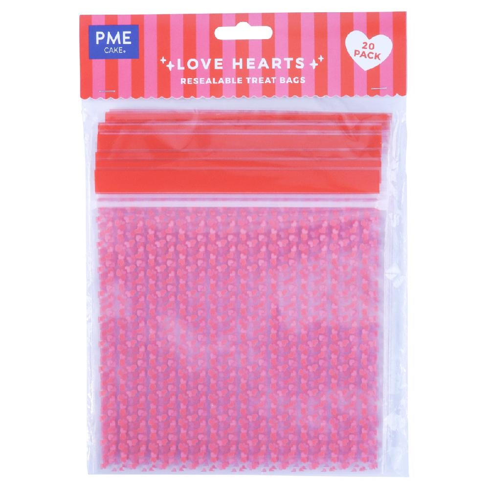 Pme 20 Valentines Party Treat Bags - Love Hearts (Square)