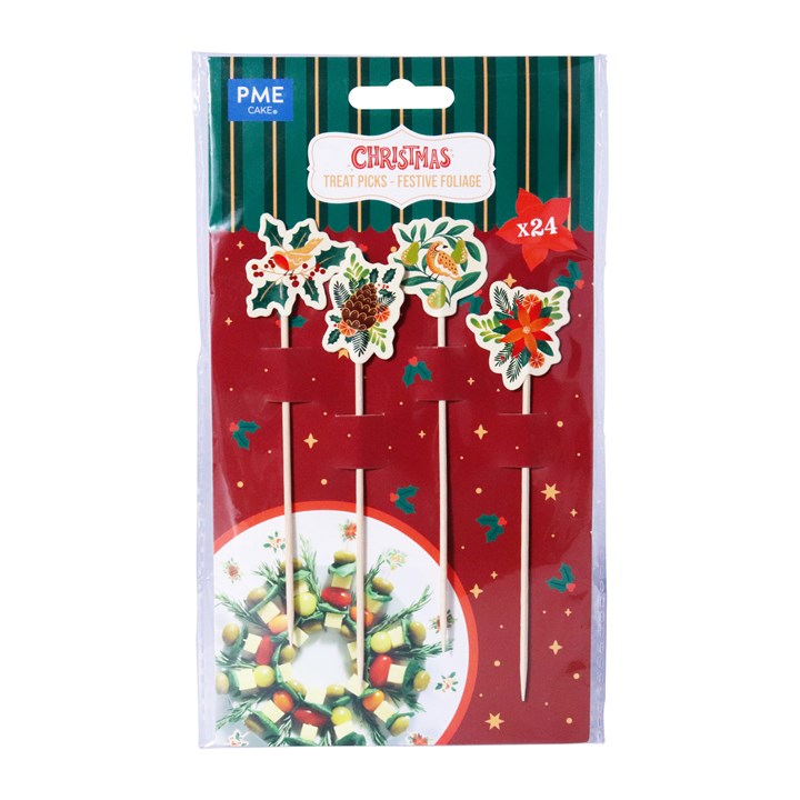 pme Christmas Appetizer Treat Picks - Festive Foliage (Pack of 24)