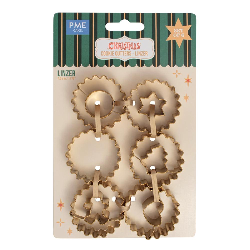 Pme Christmas Cookie Cutter Set - 6 Linzer Star Gingerbread Man Christmas Tree Circle And Plain Cutters