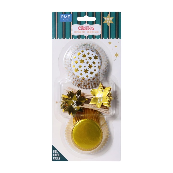 pme Christmas Cupcake & Topper Set of 24 - Golden Stars
