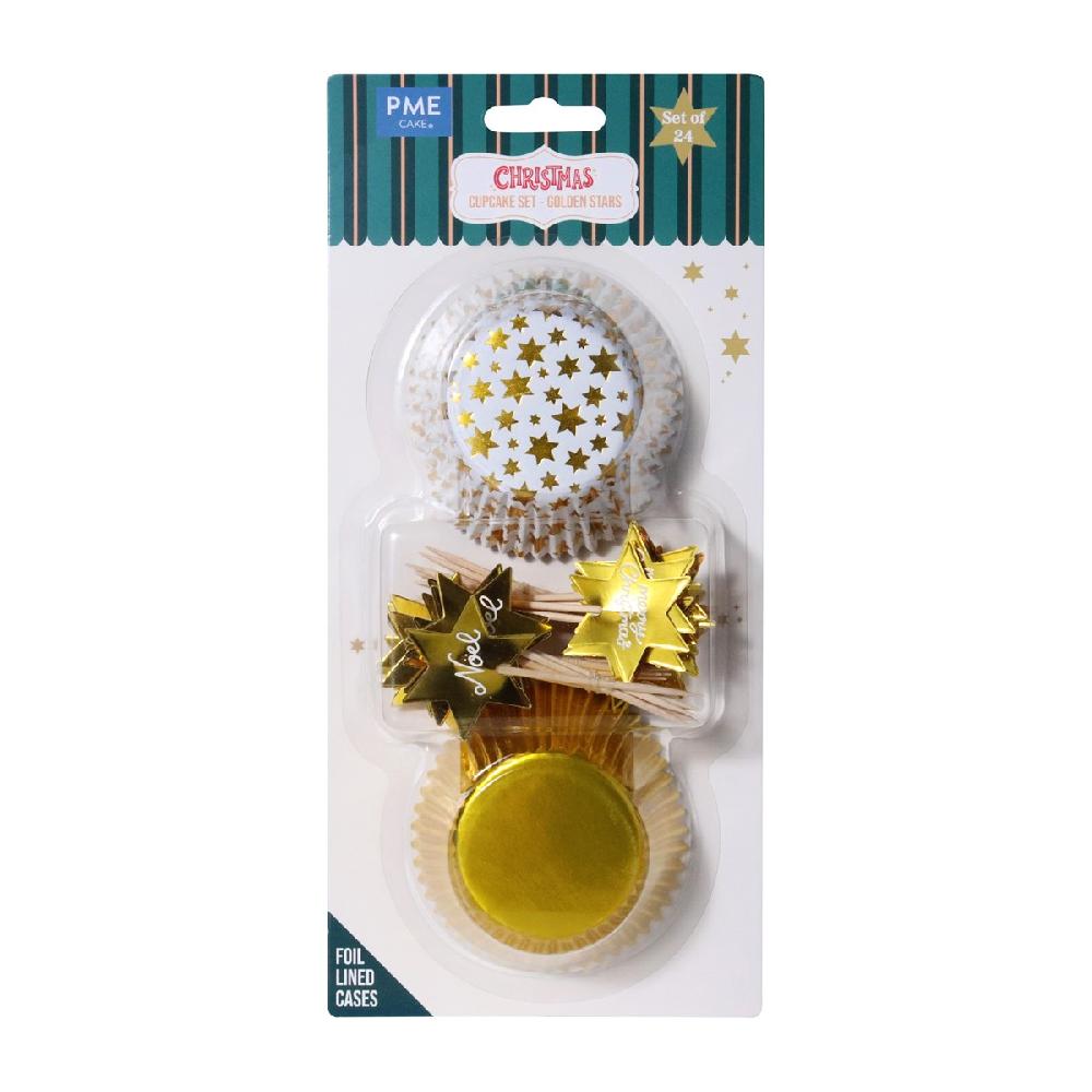 Pme Christmas Cupcake & Topper Set Of 24 - Golden Stars