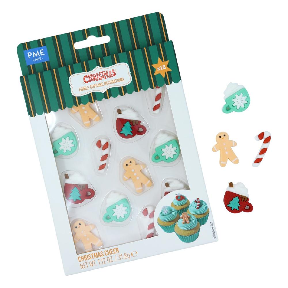Pme Christmas Edible Sugar Decorations - Christmas Cheer (Pack Of 12)