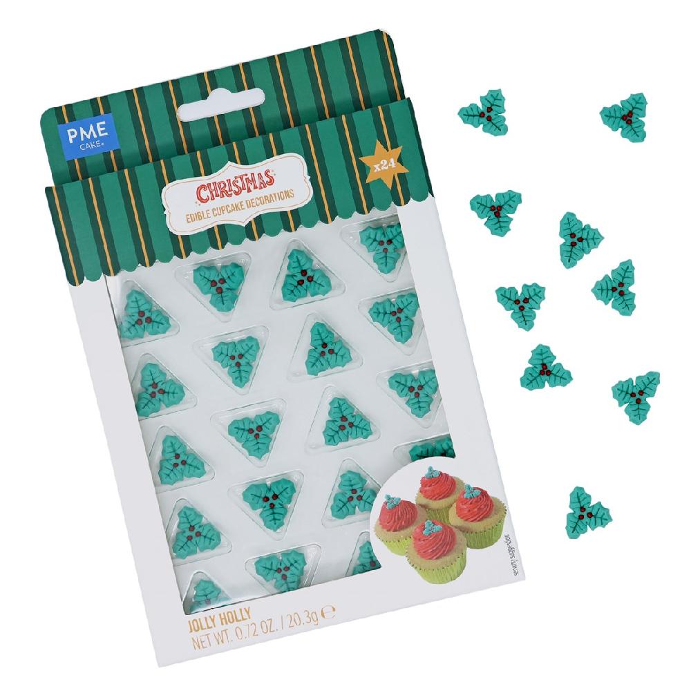Pme Christmas Edible Sugar Decorations - Jolly Holly (Pack Of 24)