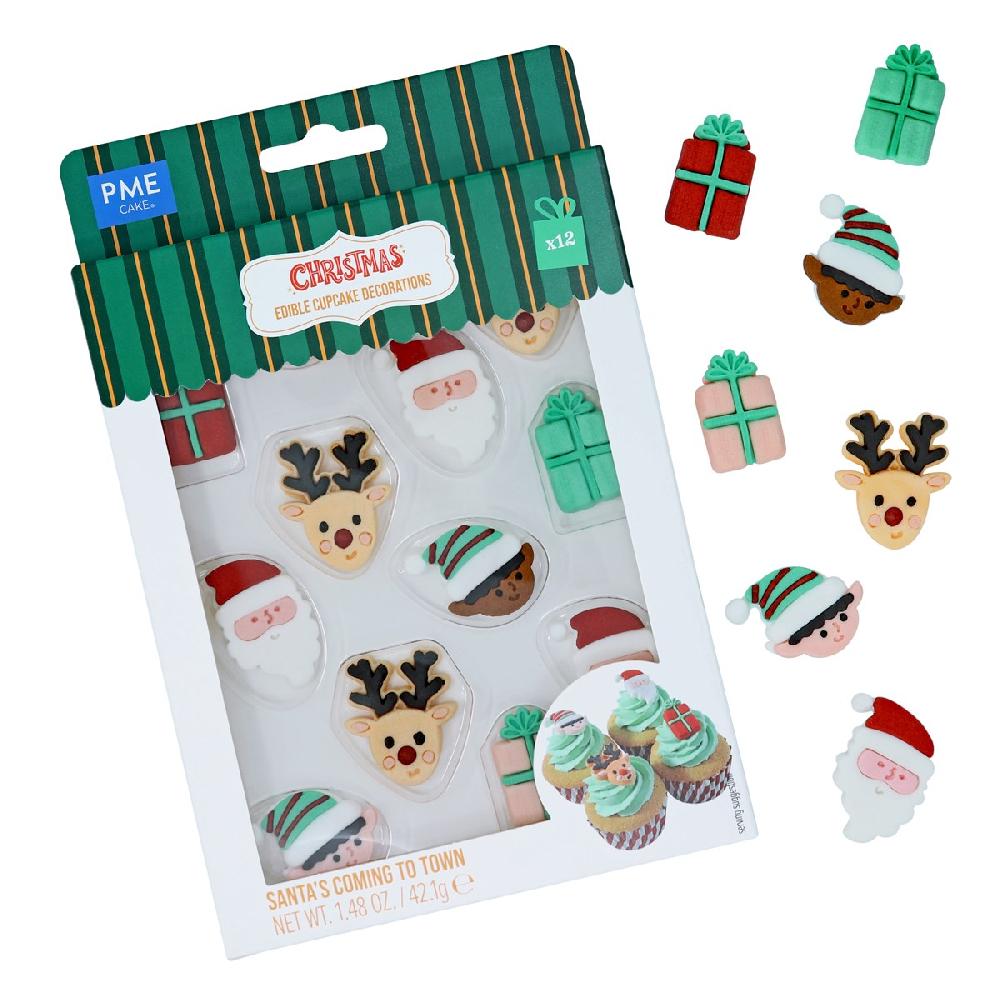 Pme Christmas Edible Sugar Decorations - Santa's Coming To Town (Pack Of 12)