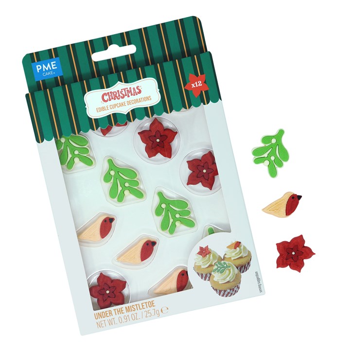 pme Christmas Edible Sugar Decorations - Under the Mistletoe (Pack of 12)