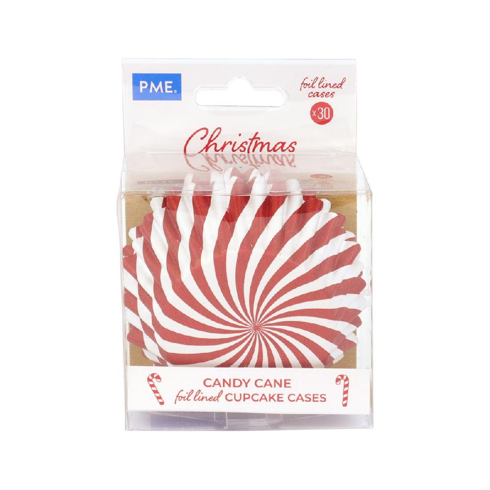 Pme Christmas Foil-lined Cupcake Cases - Candy Cane Stripes (Pack Of 30)