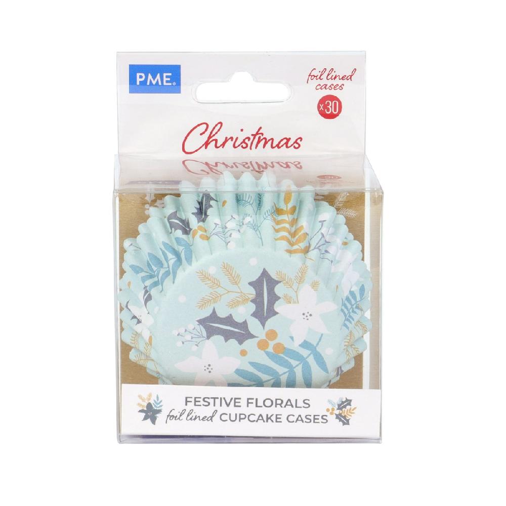 Pme Christmas Foil-lined Cupcake Cases - Floral Festives (Pack Of 30)