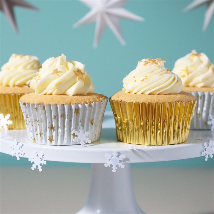 Pme Christmas Foil-lined Cupcake Cases - Golden Stars (Pack Of 60)